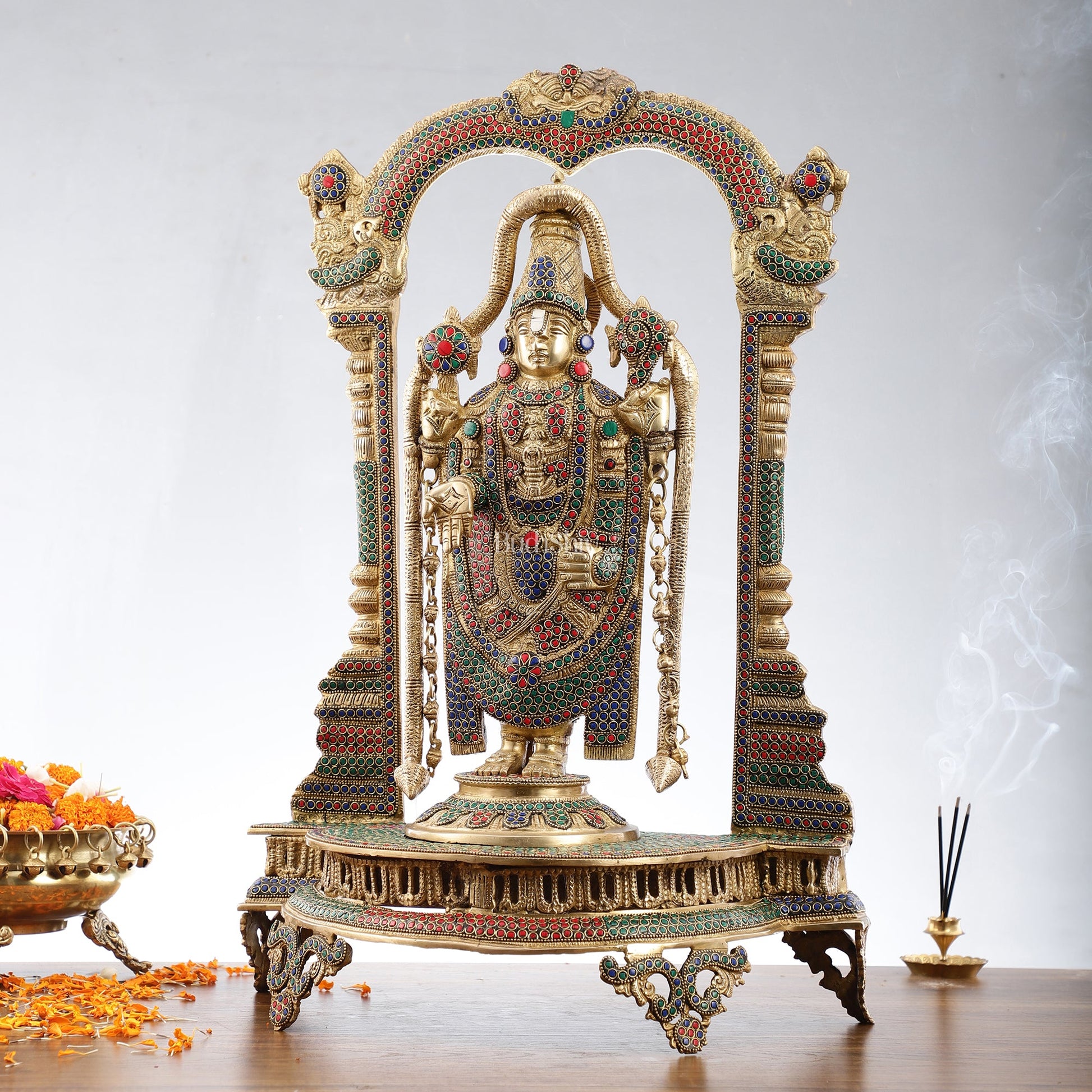 Tirupati Balaji Brass Idol 25 inches with stonework - Budhshiv.com