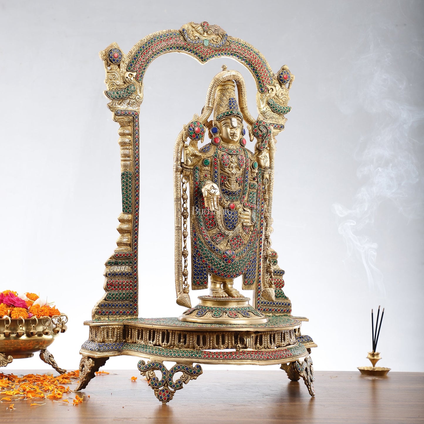 Tirupati Balaji Brass Idol 25 inches with stonework - Budhshiv.com