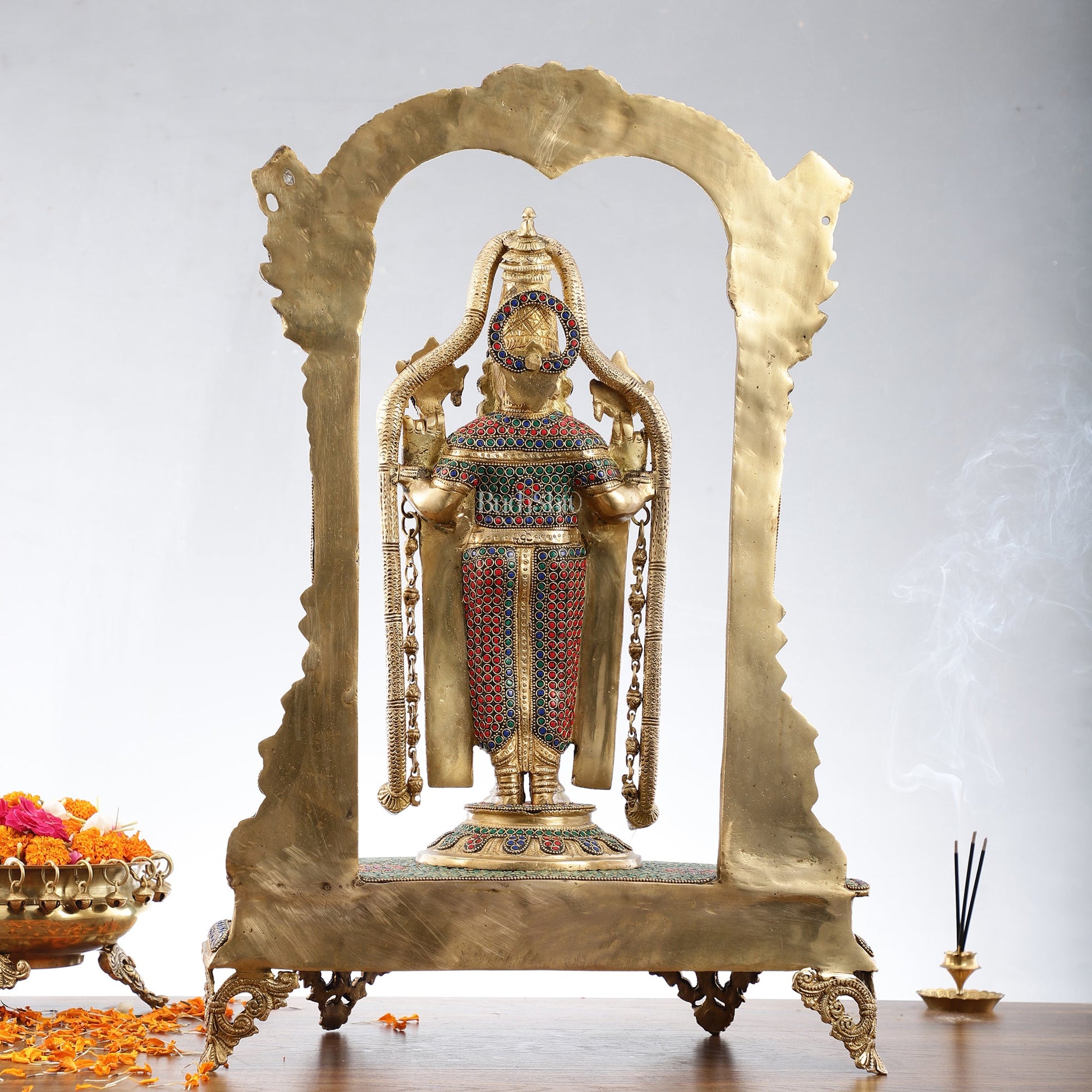 Tirupati Balaji Brass Idol 25 inches with stonework - Budhshiv.com