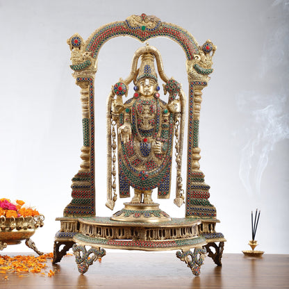 Tirupati Balaji Brass Idol 25 inches with stonework - Budhshiv.com