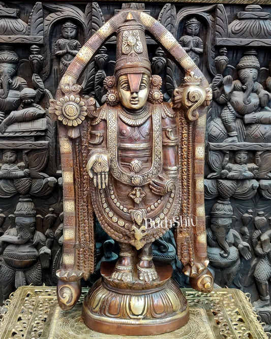 Tirupati Balaji Brass statue 22 inch | Handcrafted in India Brown finish - Budhshiv.com