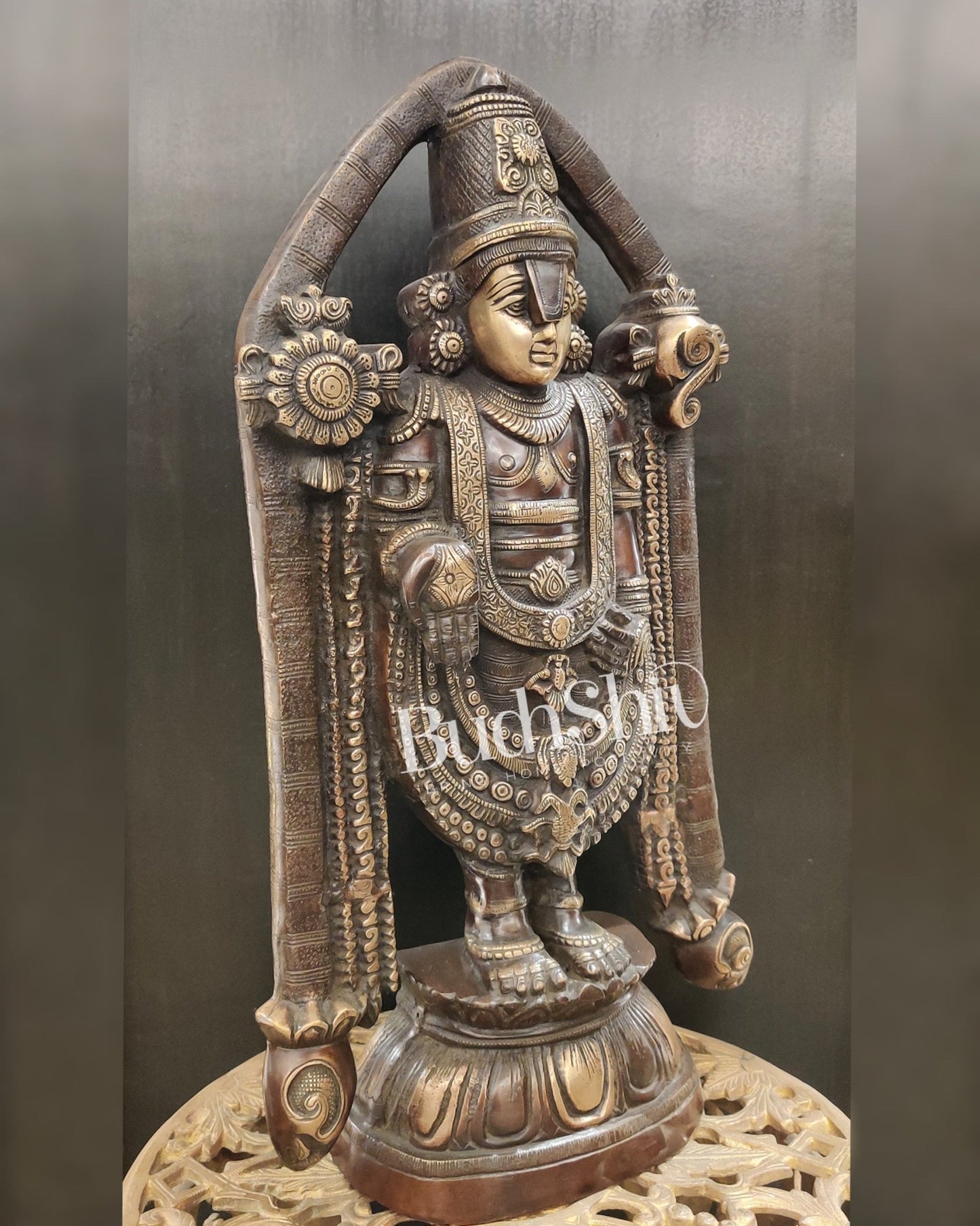 Tirupati Balaji Brass statue 22 inch | Handcrafted in India Brown finish - Budhshiv.com