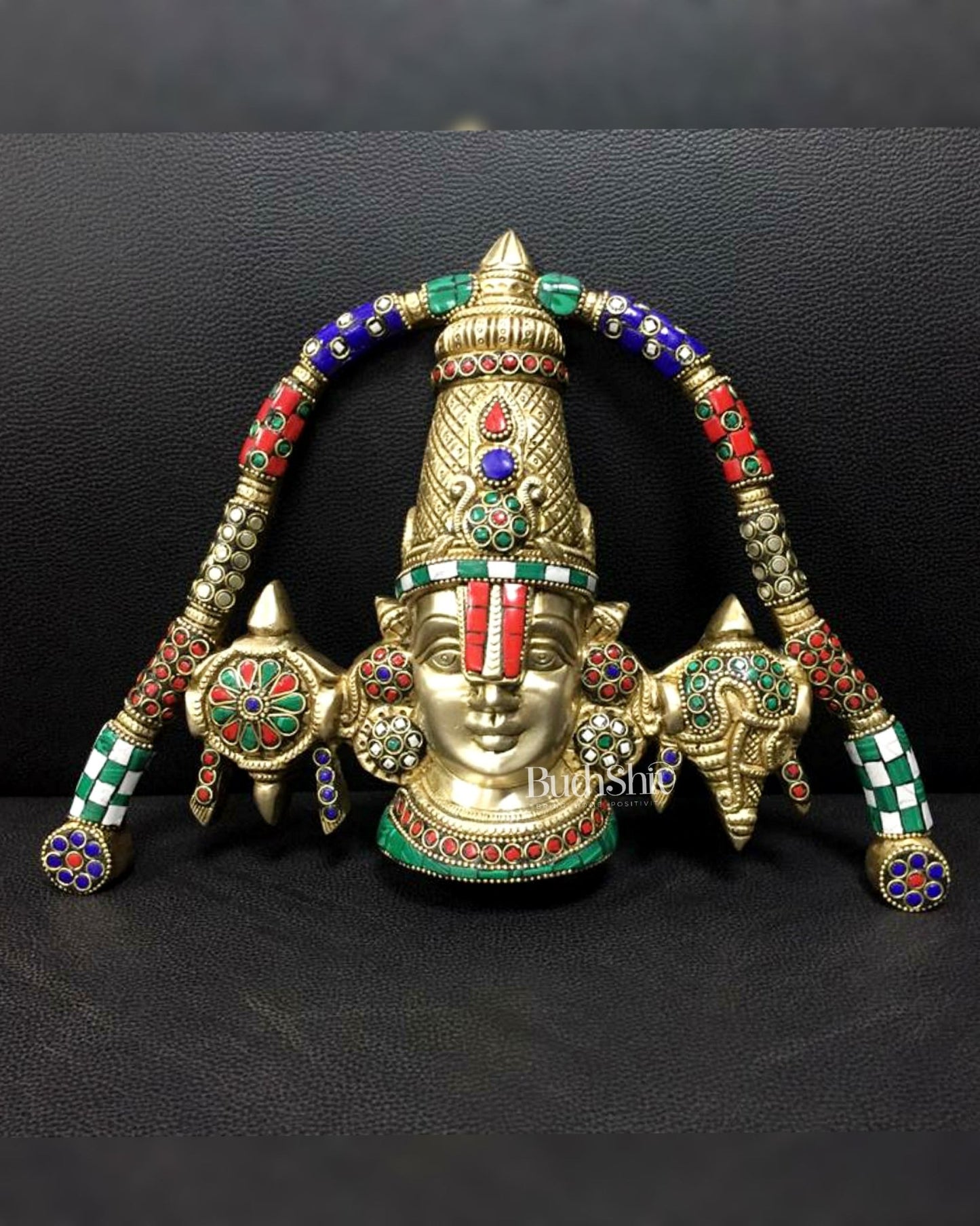 Tirupati Balaji Face Wall Hanging Golden Shankh and Chakra - Budhshiv.com