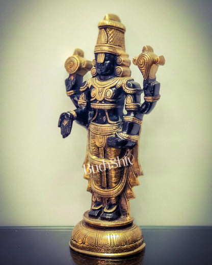 Tirupati Balaji lord Venkateshwara Brass Statue 16 inches black and gold - Budhshiv.com