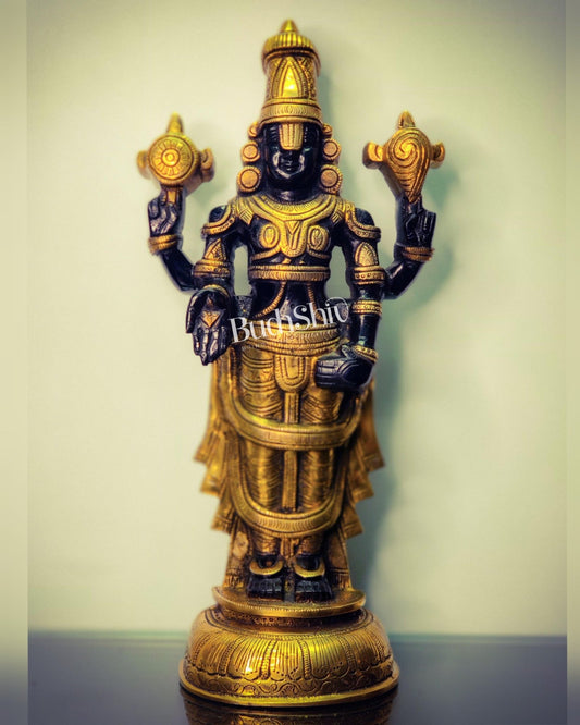 Tirupati Balaji lord Venkateshwara Brass Statue 16 inches black and gold - Budhshiv.com