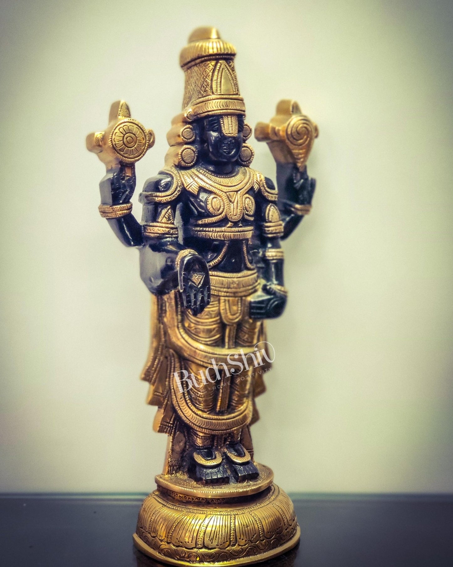 Tirupati Balaji lord Venkateshwara Brass Statue 16 inches black and gold - Budhshiv.com