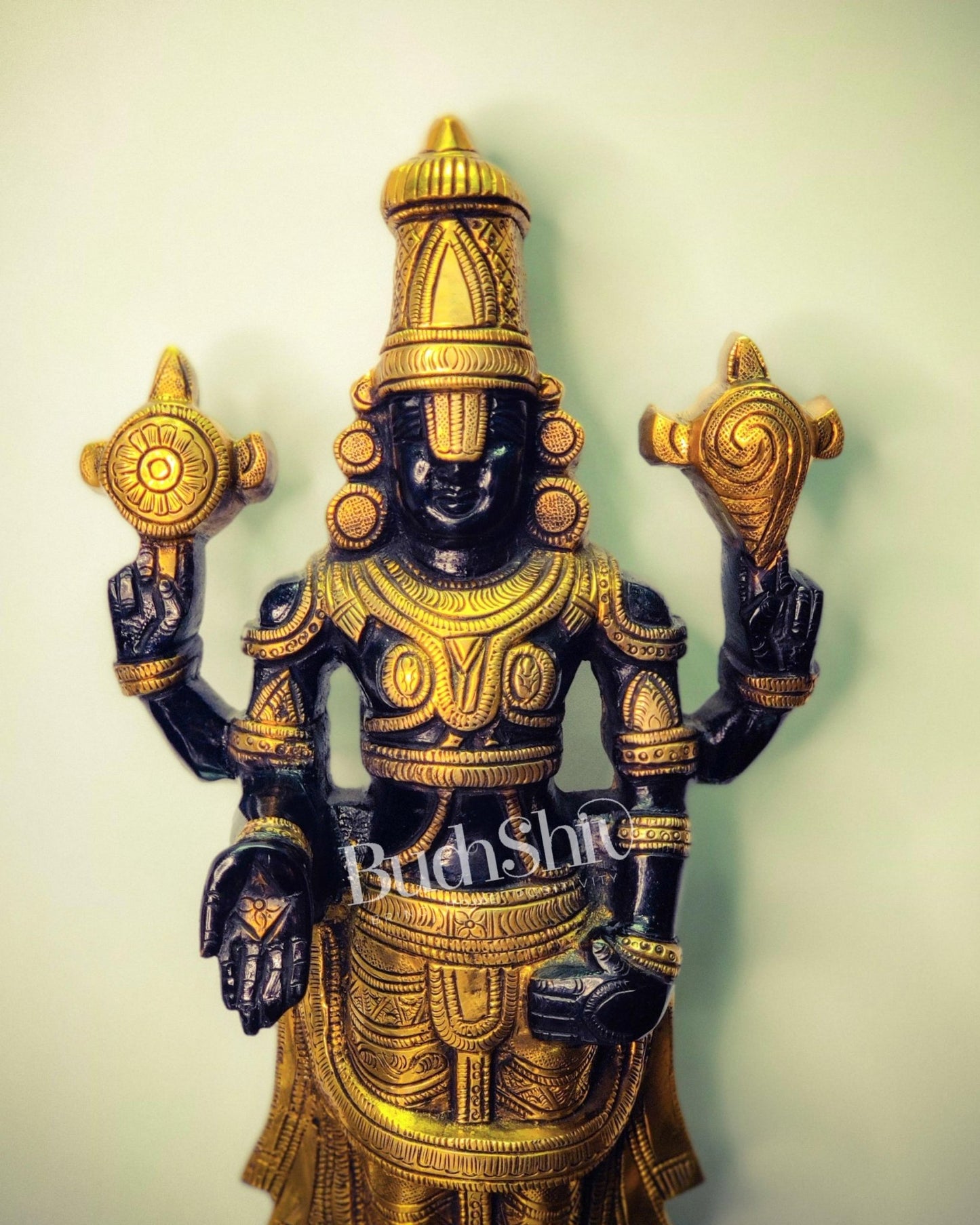 Tirupati Balaji lord Venkateshwara Brass Statue 16 inches black and gold - Budhshiv.com