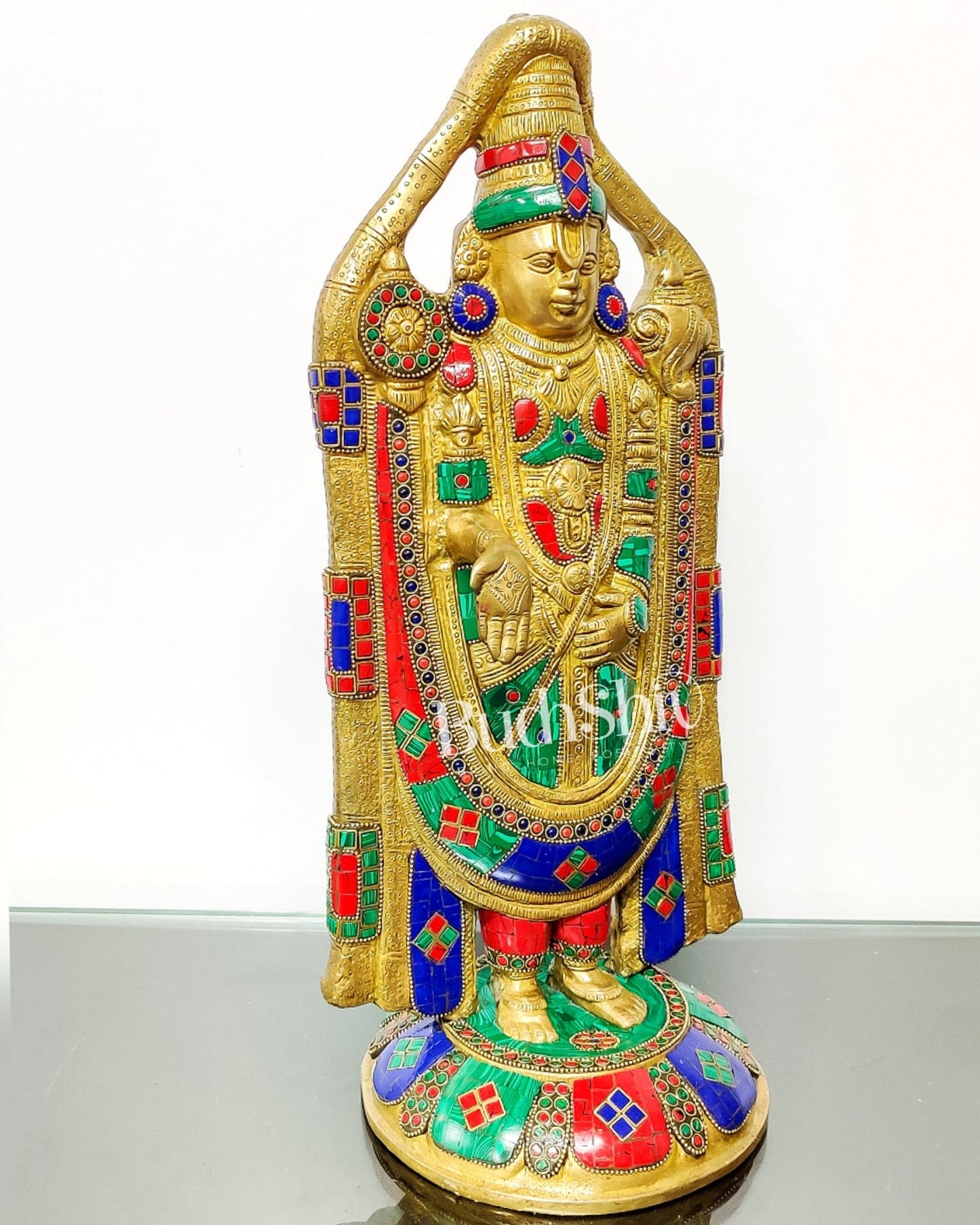Tirupati Balaji Statue in Superfine Brass 18" with stonework - Budhshiv.com