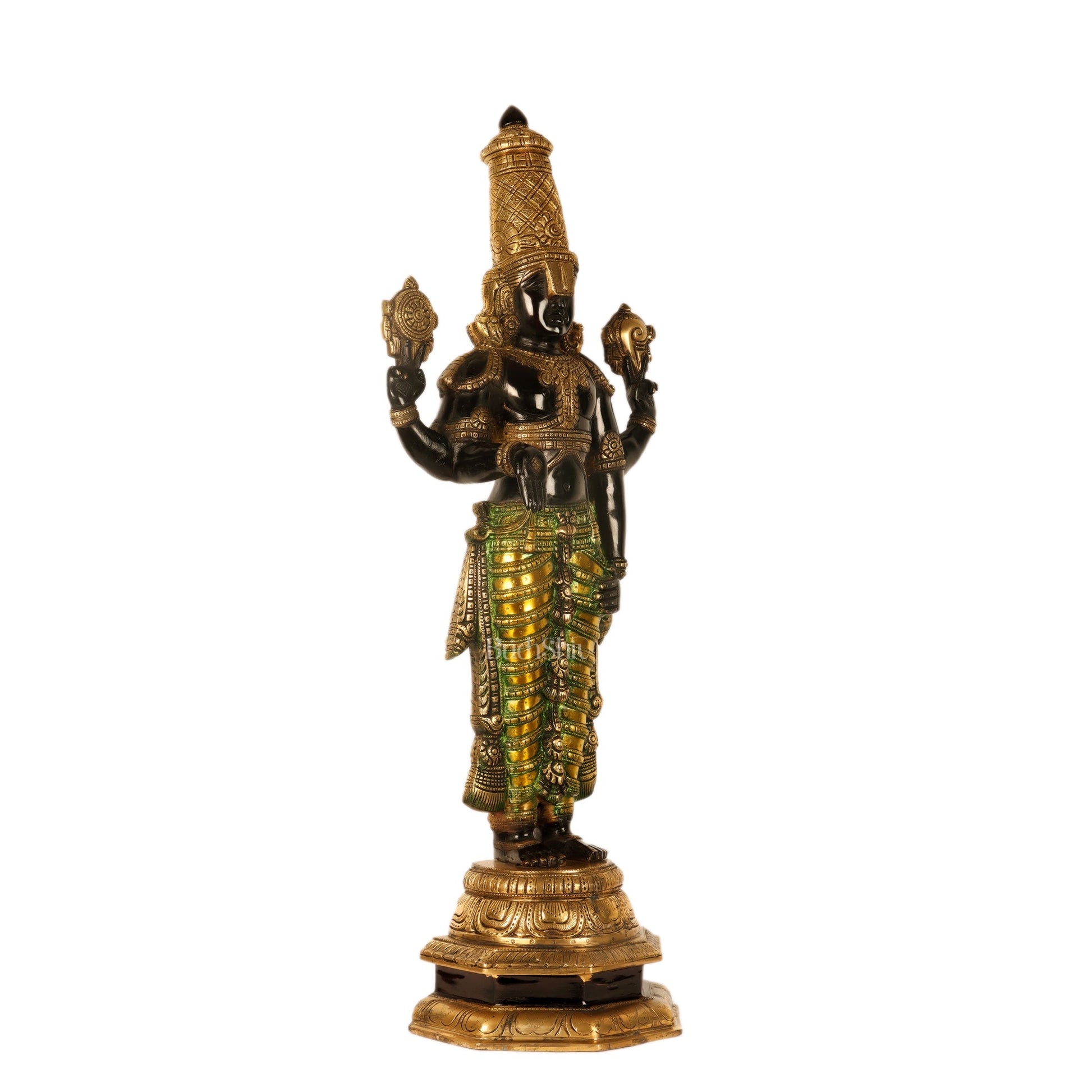 Tirupati Balaji Venkateshwar Brass Statue/Idol Black and Gold 33 inches - Budhshiv.com