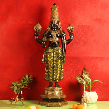 Tirupati Balaji Venkateshwar Brass Statue/Idol Black and Gold 33 inches - Budhshiv.com