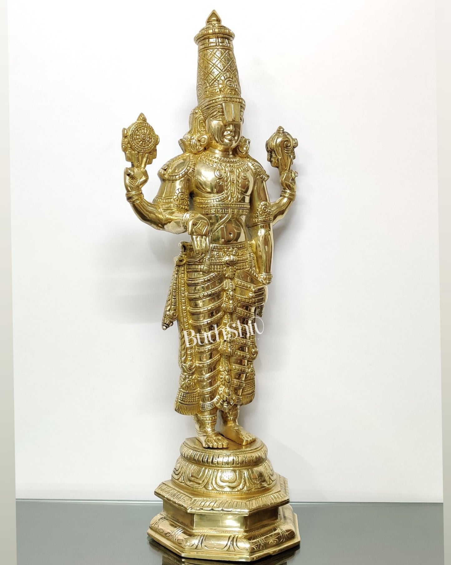 Tirupati Balaji Venkateshwar Polished Brass Statue/Idol 33 inches - Budhshiv.com