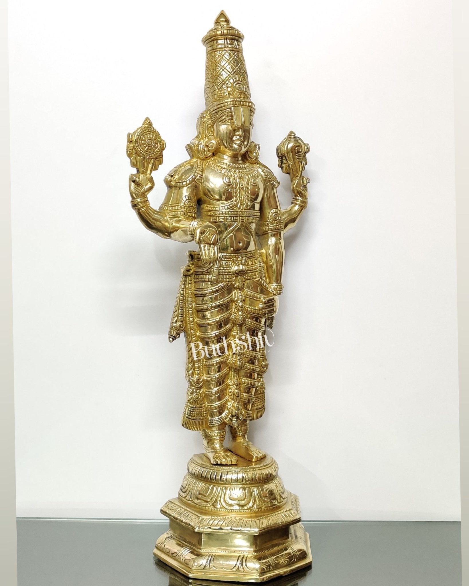 Tirupati Balaji Venkateshwar Polished Brass Statue/Idol 33 inches - Budhshiv.com