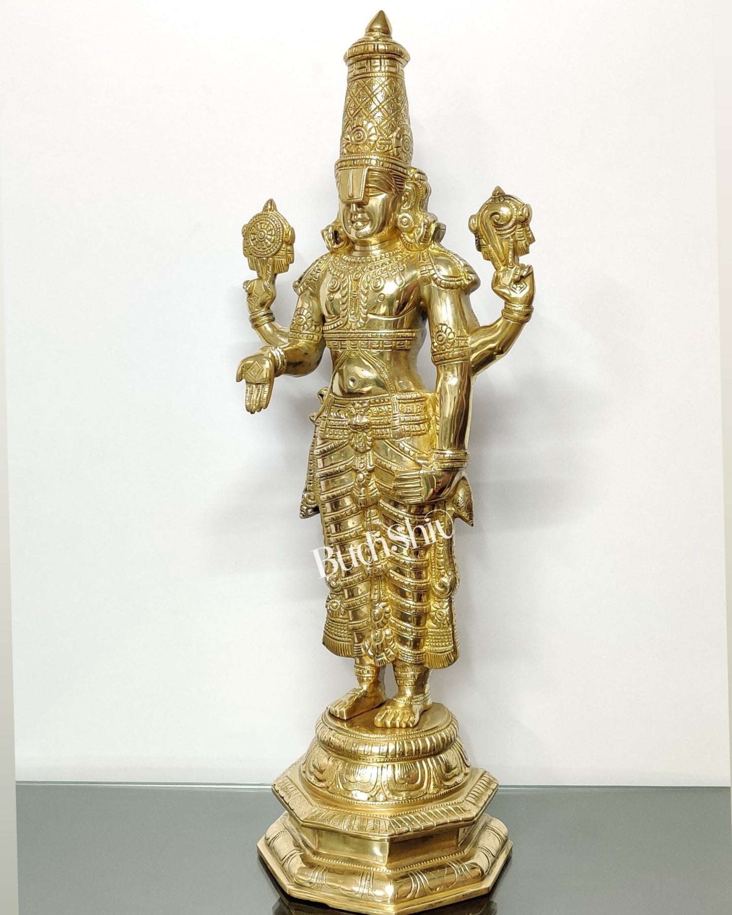 Tirupati Balaji Venkateshwar Polished Brass Statue/Idol 33 inches - Budhshiv.com