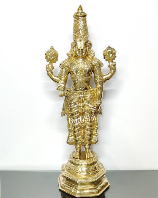 Tirupati Balaji Venkateshwar Polished Brass Statue/Idol 33 inches - Budhshiv.com