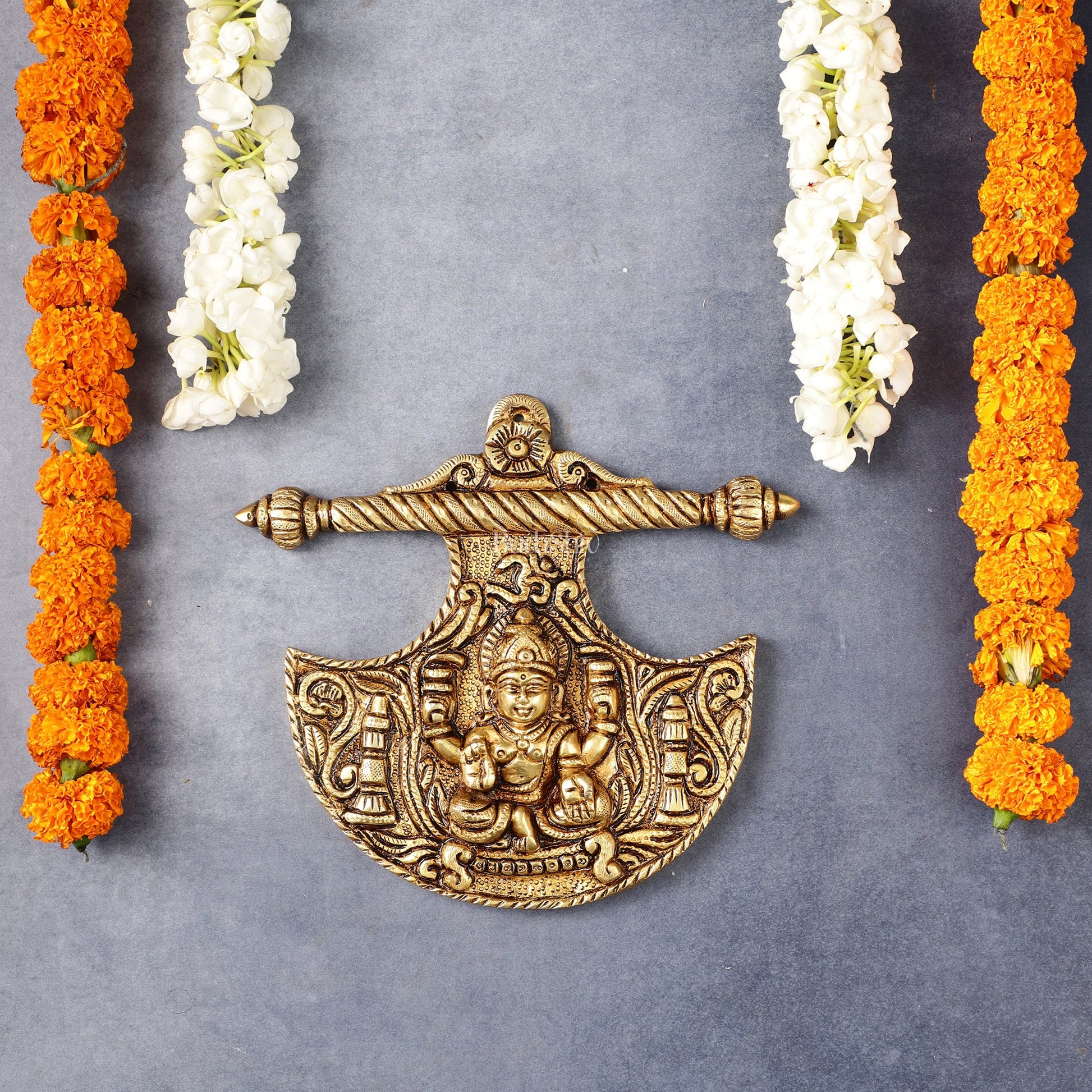 Traditional Brass Goddess Lakshmi Wall Hanging - 8x8.5 inch - Budhshiv.com