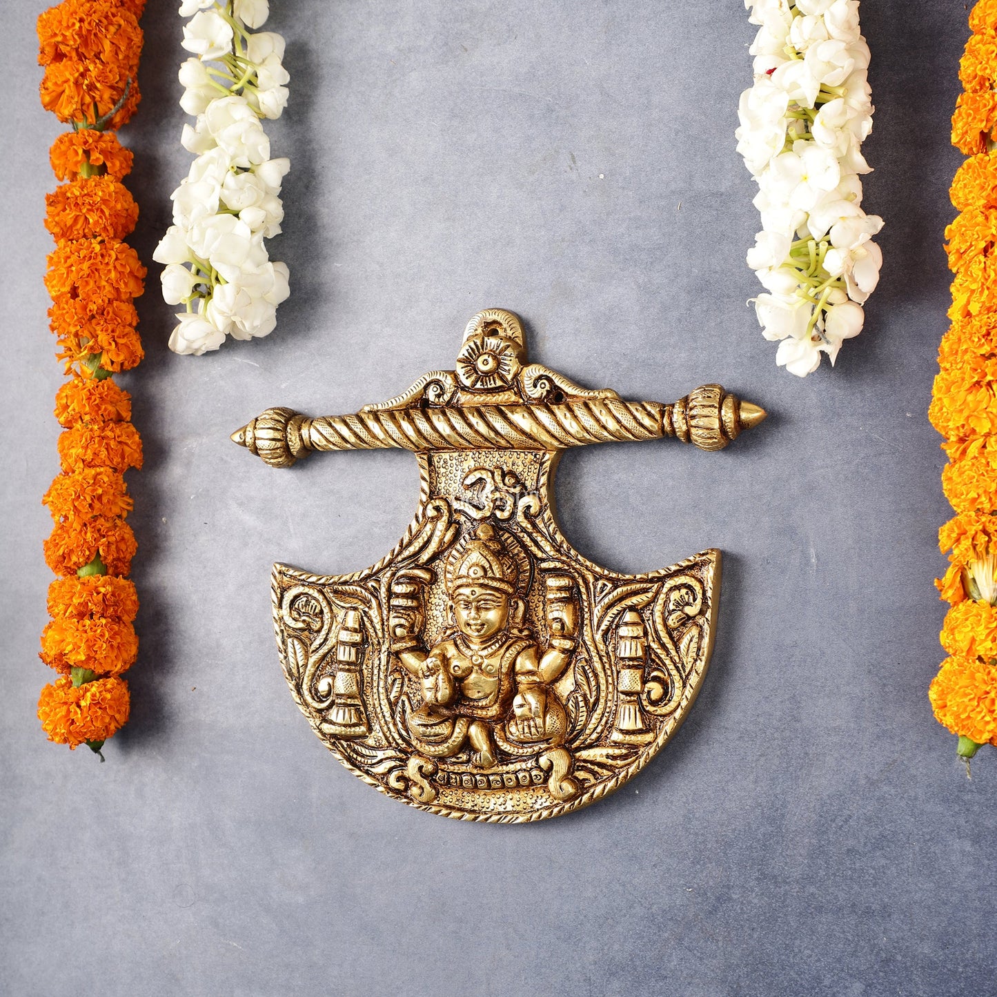 Traditional Brass Goddess Lakshmi Wall Hanging - 8x8.5 inch - Budhshiv.com