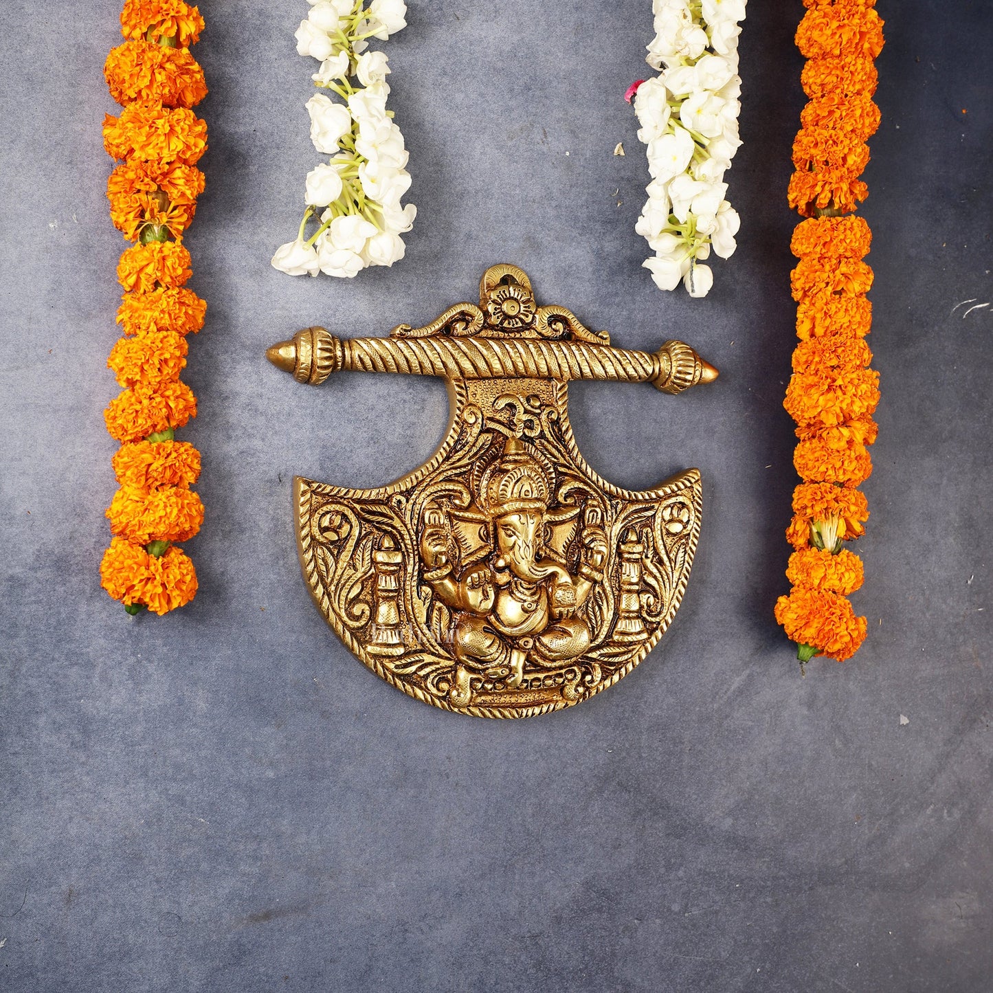 Traditional Brass Lord Ganesha Wall Hanging - 8x8.5 inch - Budhshiv.com