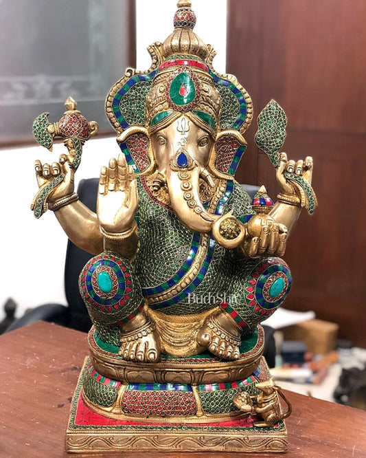 Unique and Magnificent Handcrafted Brass Ganapati Statue - 24" Height - Budhshiv.com