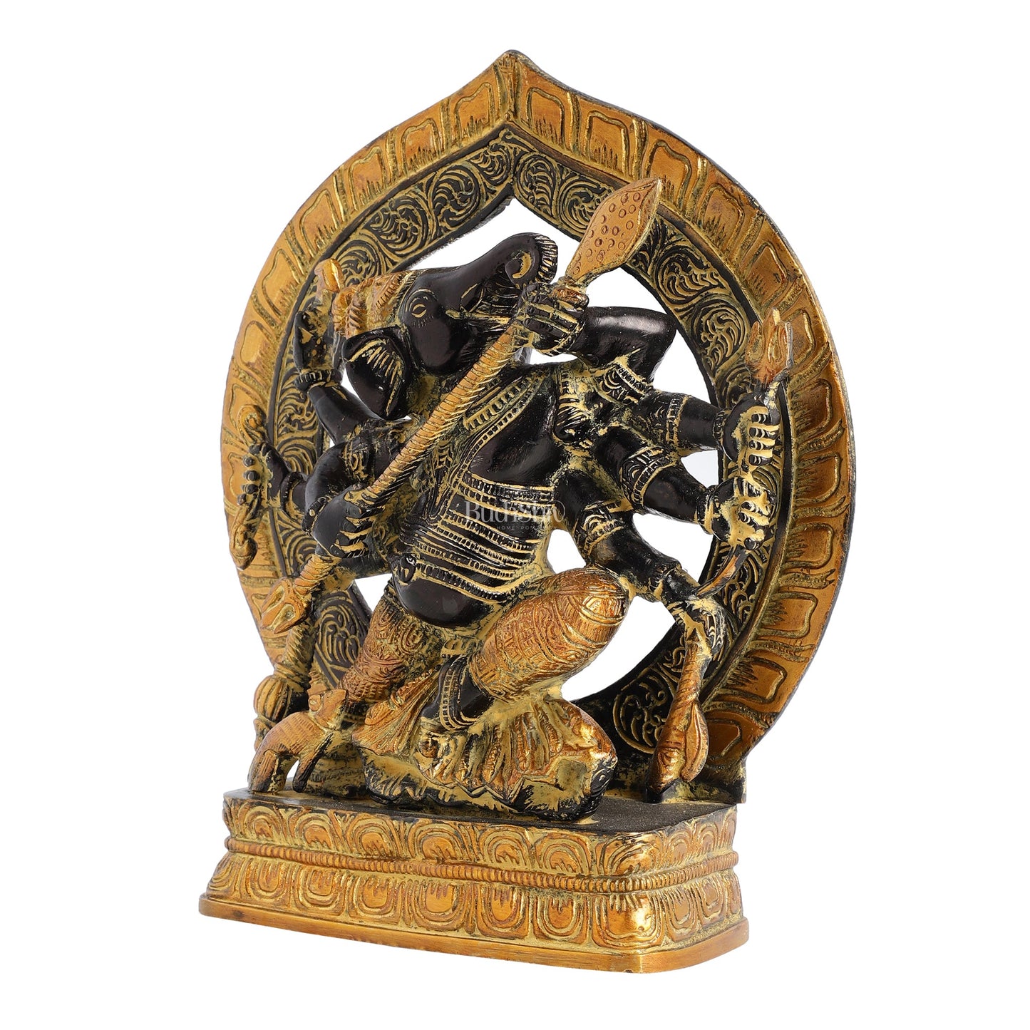 Unique Antique Brass Lord Ganesha Statue with 8 Arms 9 inch - Budhshiv.com
