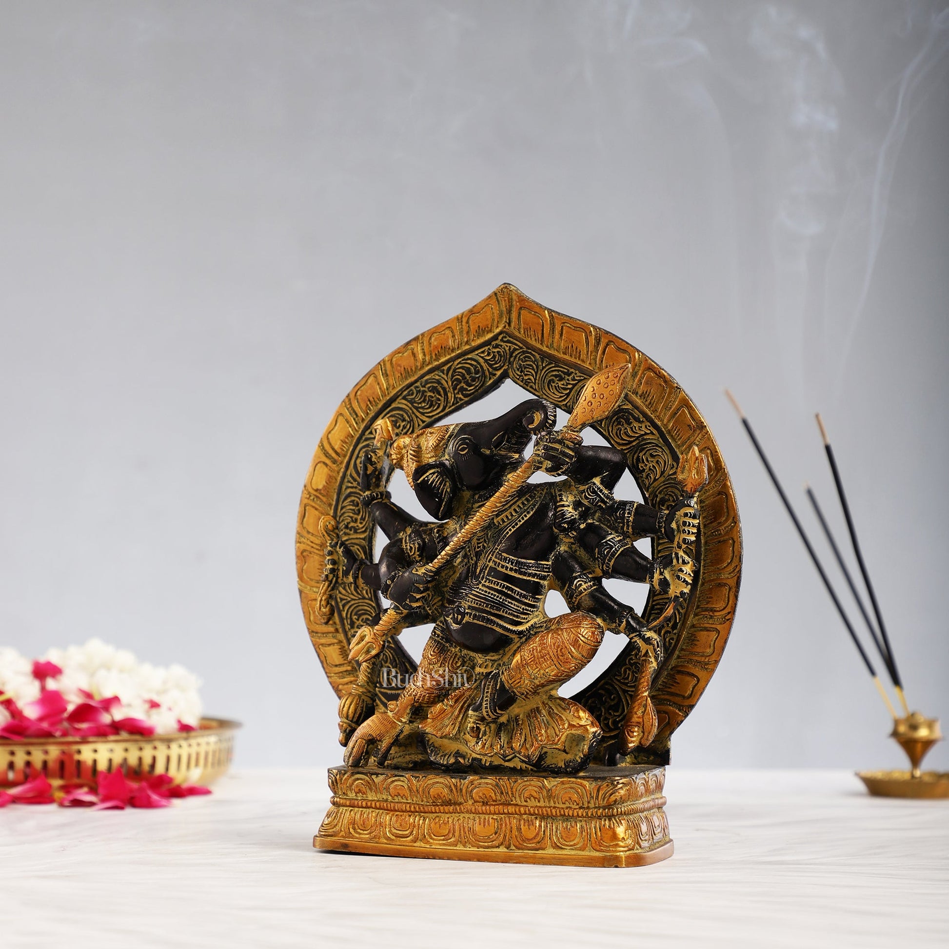 Unique Antique Brass Lord Ganesha Statue with 8 Arms 9 inch - Budhshiv.com