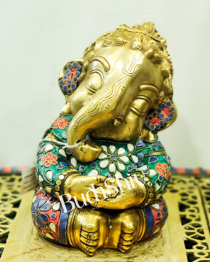 Unique Baby Ganesha Brass idol 8 inches - Budhshiv.com