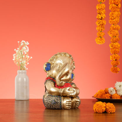 Unique Baby Ganesha Brass idol 9 inches - Budhshiv.com