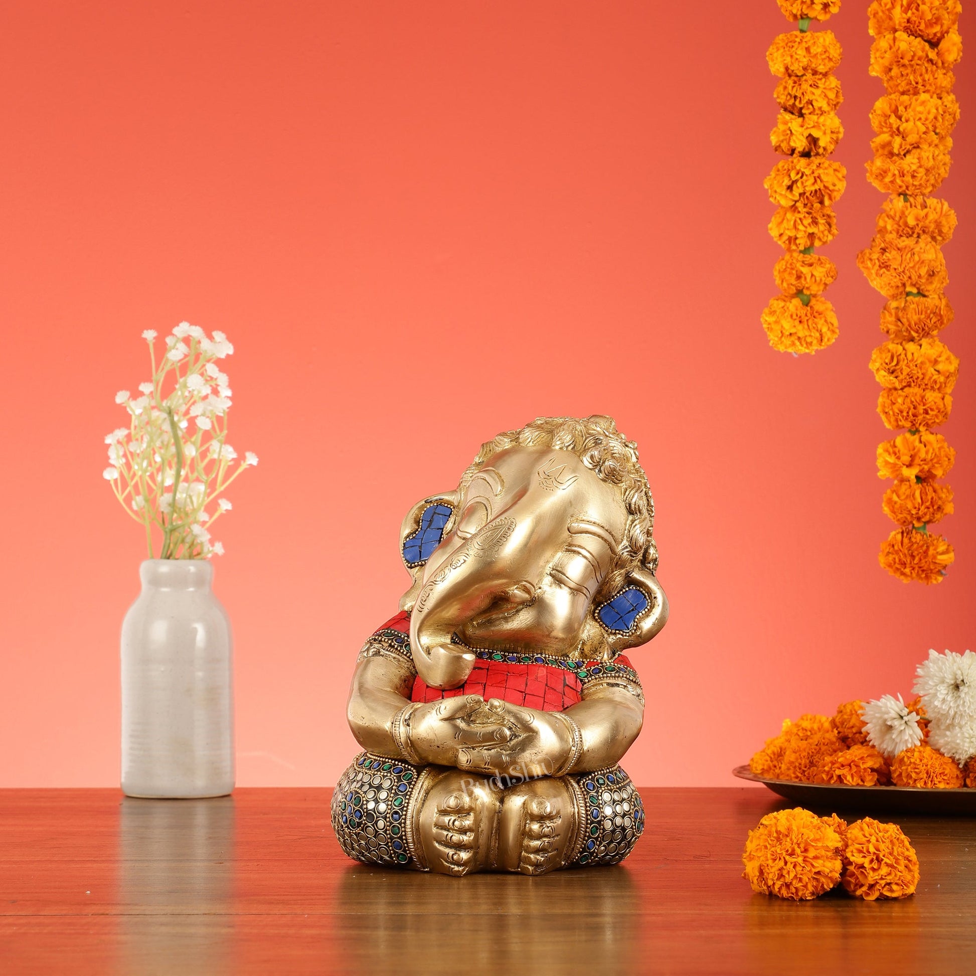 Unique Baby Ganesha Brass idol 9 inches - Budhshiv.com