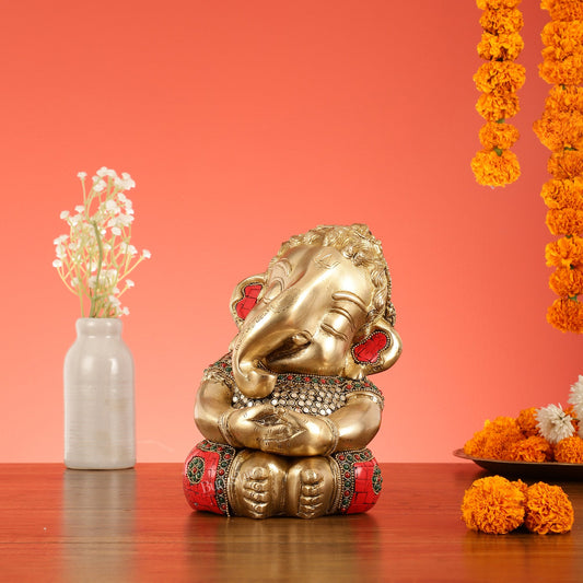 Unique Baby Ganesha Brass idol 9 inches - Budhshiv.com