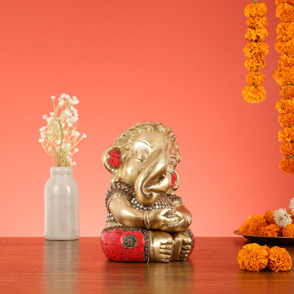 Unique Baby Ganesha Brass idol 9 inches - Budhshiv.com