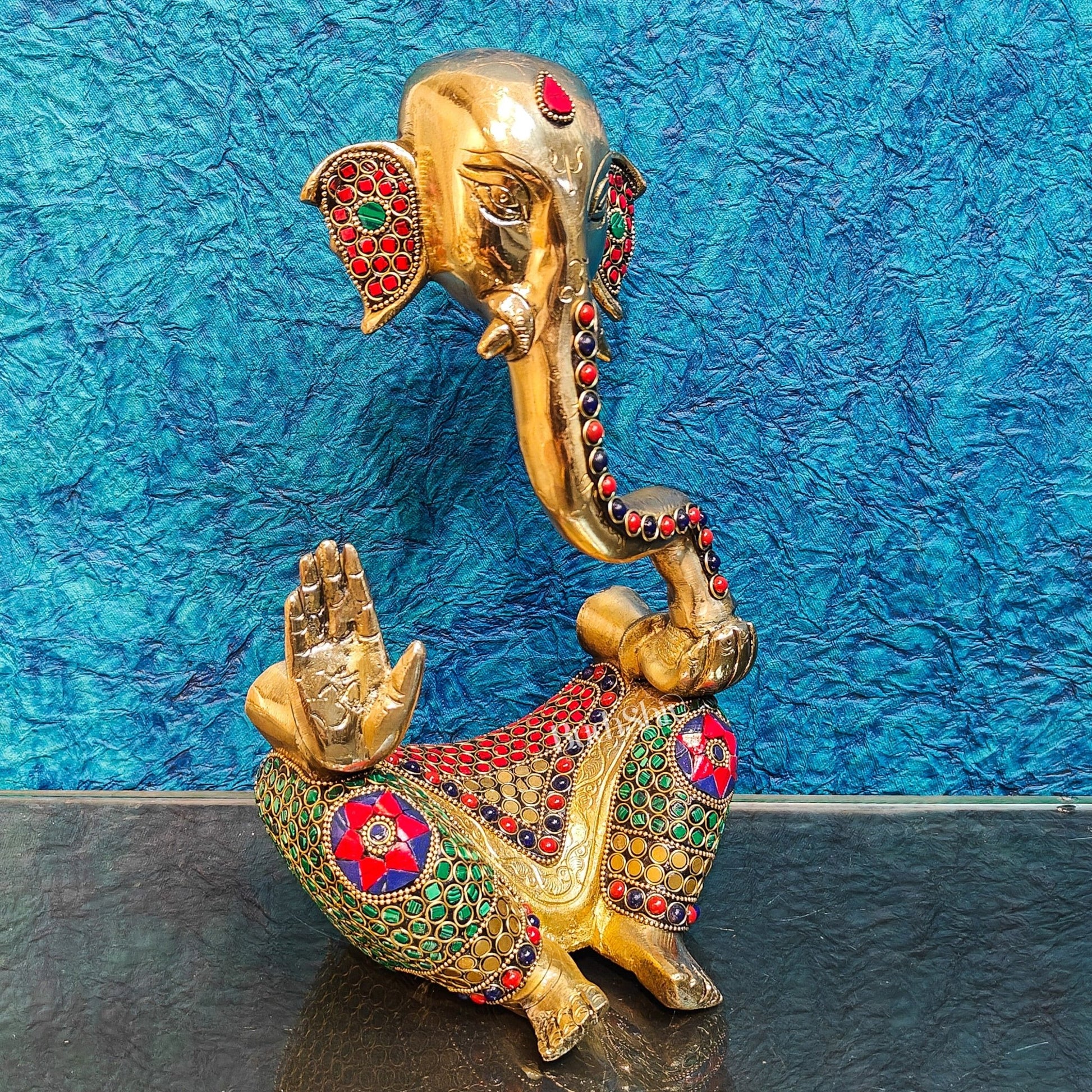 Unique Brass Ganapati Modern Abstract Aashirwad Table Accent | Height 12 inches - Budhshiv.com