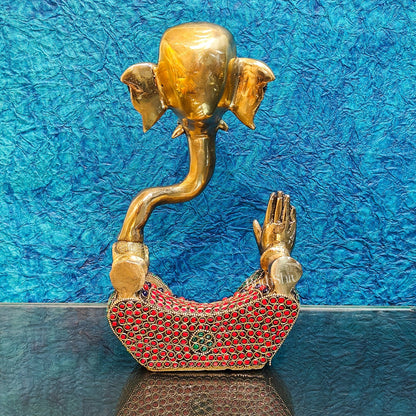 Unique Brass Ganapati Modern Abstract Aashirwad Table Accent | Height 12 inches - Budhshiv.com