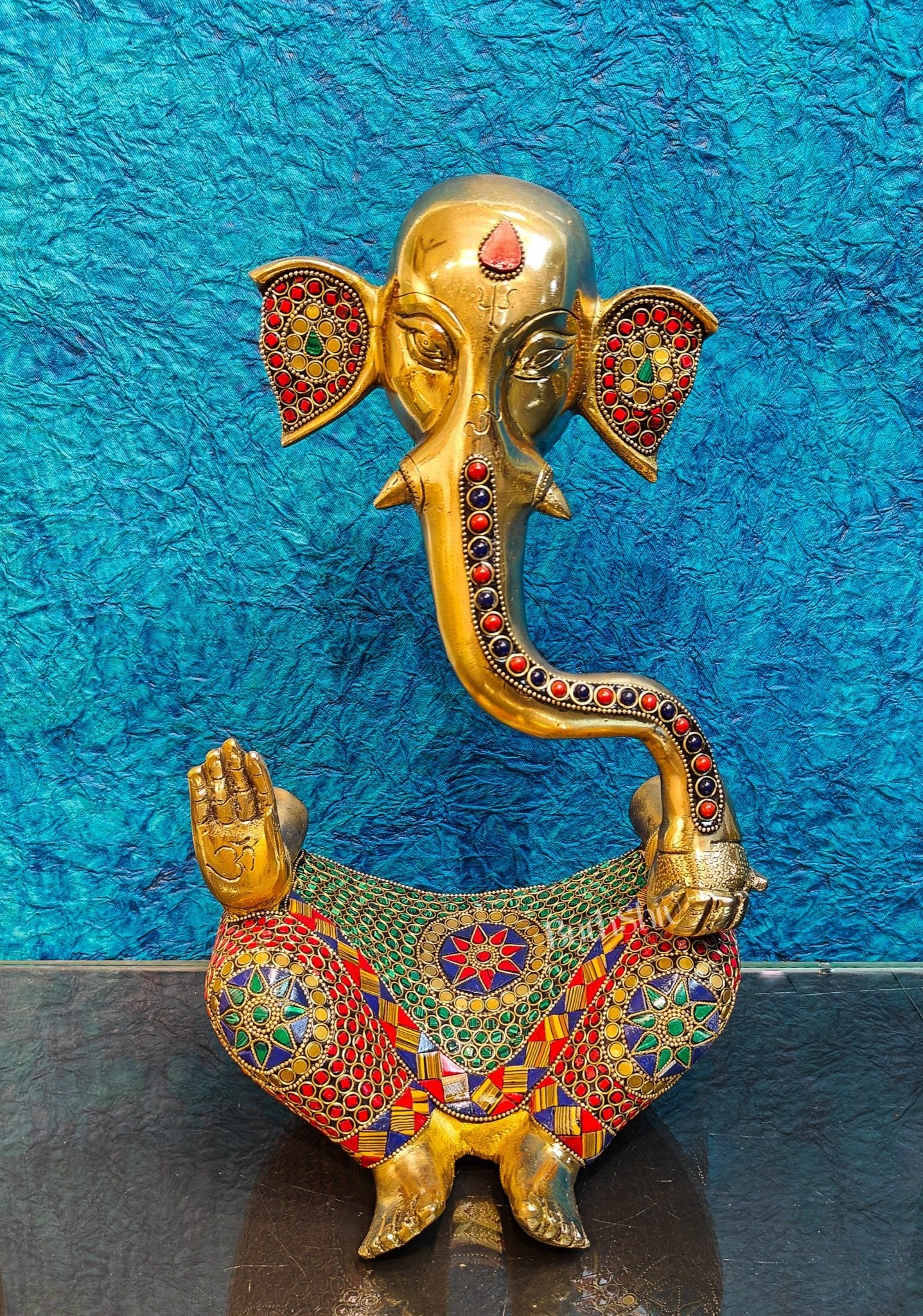 Unique Brass Ganapati Modern Abstract Aashirwad Table Accent | Height 15 inches - Budhshiv.com