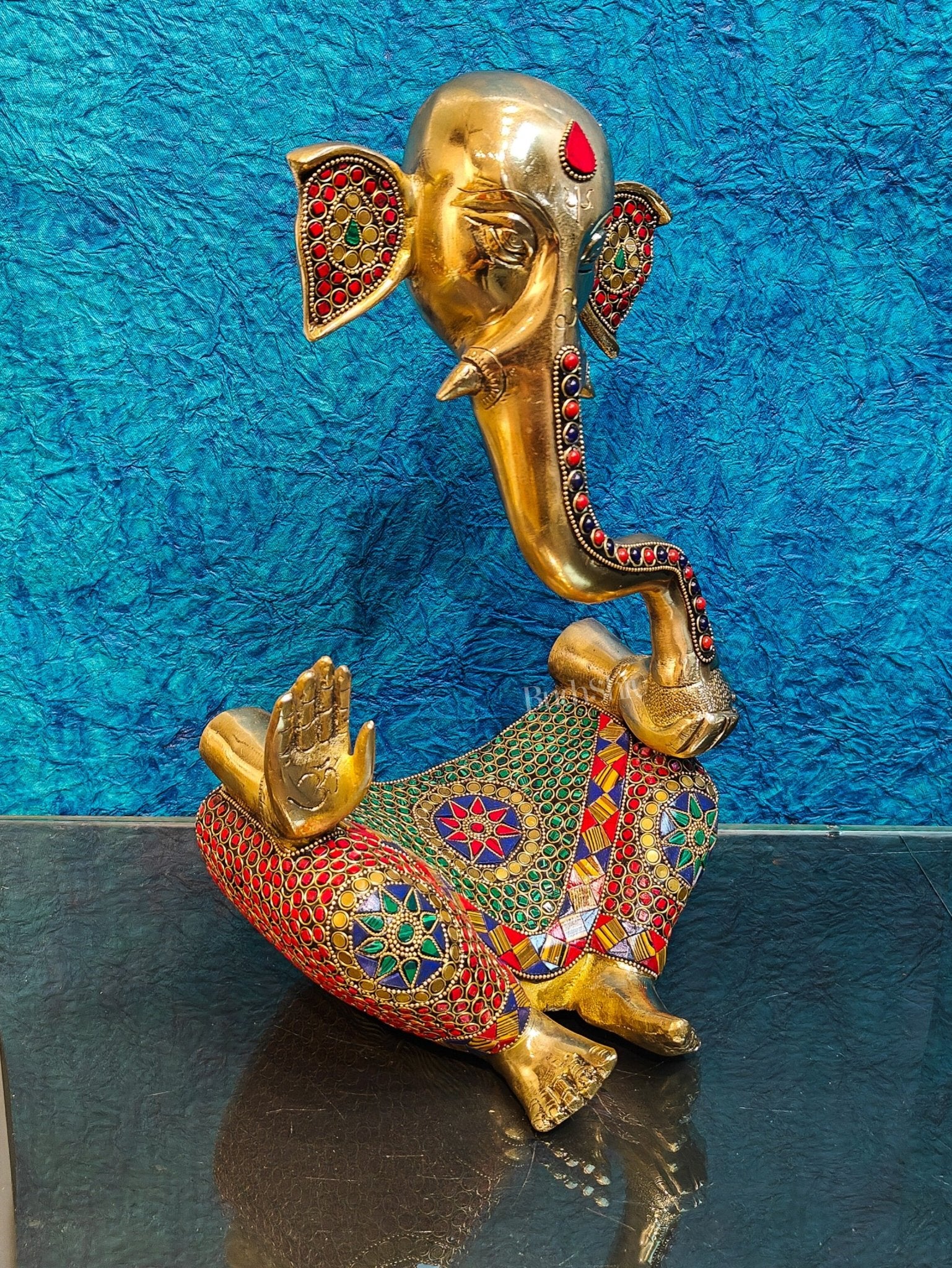 Unique Brass Ganapati Modern Abstract Aashirwad Table Accent | Height 15 inches - Budhshiv.com