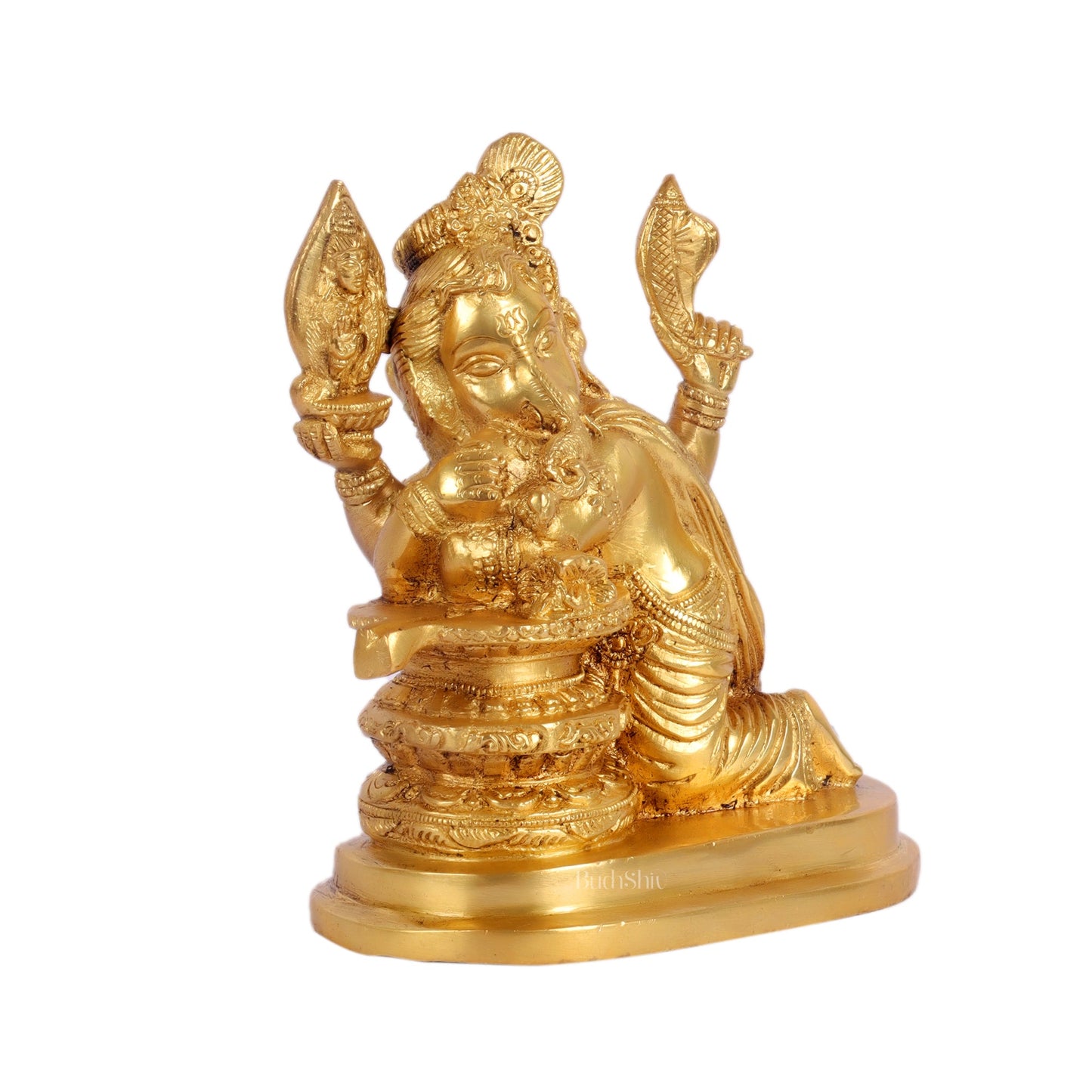 Unique Brass Ganapati Statue - Ganesha Hugging Shiva Lingam - 6.5 inches - Budhshiv.com