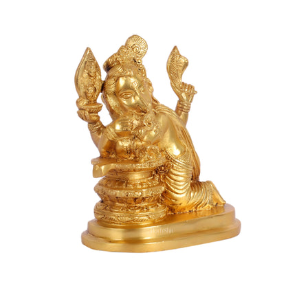 Unique Brass Ganapati Statue - Ganesha Hugging Shiva Lingam - 6.5 inches - Budhshiv.com