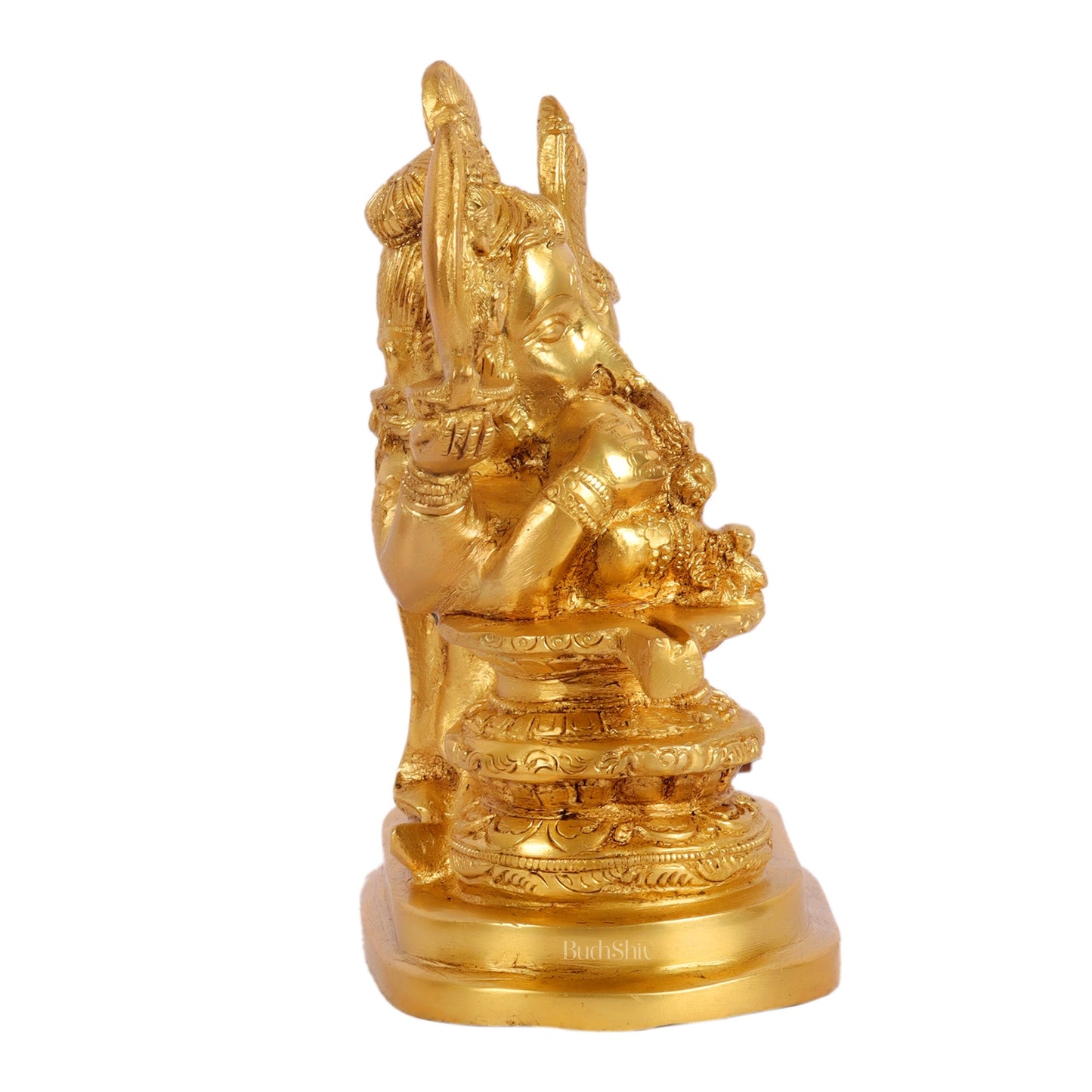 Unique Brass Ganapati Statue - Ganesha Hugging Shiva Lingam - 6.5 inches - Budhshiv.com