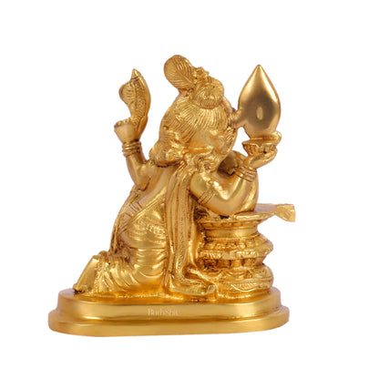 Unique Brass Ganapati Statue - Ganesha Hugging Shiva Lingam - 6.5 inches - Budhshiv.com