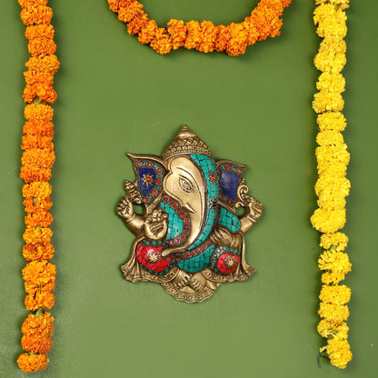 Unique Design Brass Ganesha Wall Hanging - 8.5 x 7.5 inch - Budhshiv.com