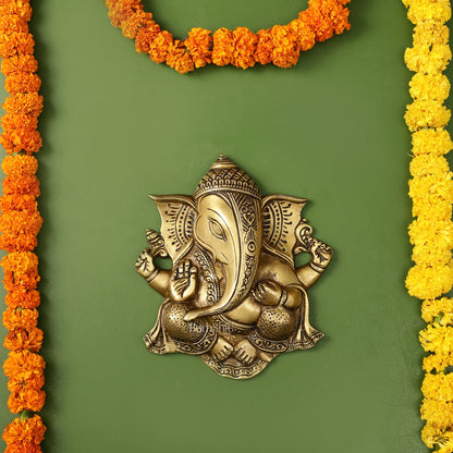 Unique Design Brass Ganesha Wall Hanging - 8.5 x 7.5 inch - Budhshiv.com