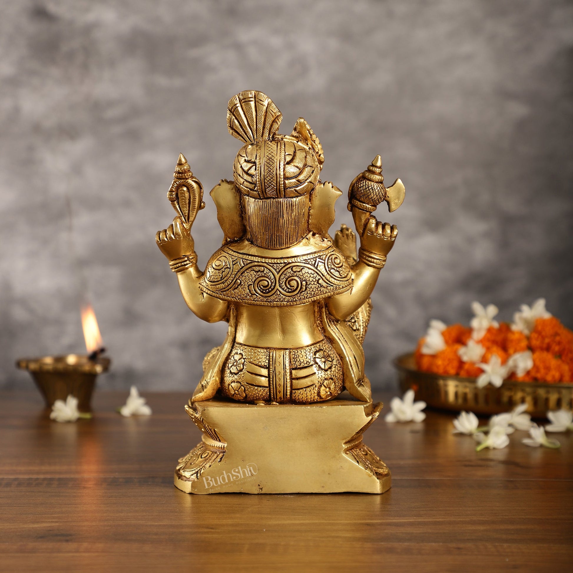 Unique Handcrafted Brass Ganapathi Statue 10 inch - Budhshiv.com