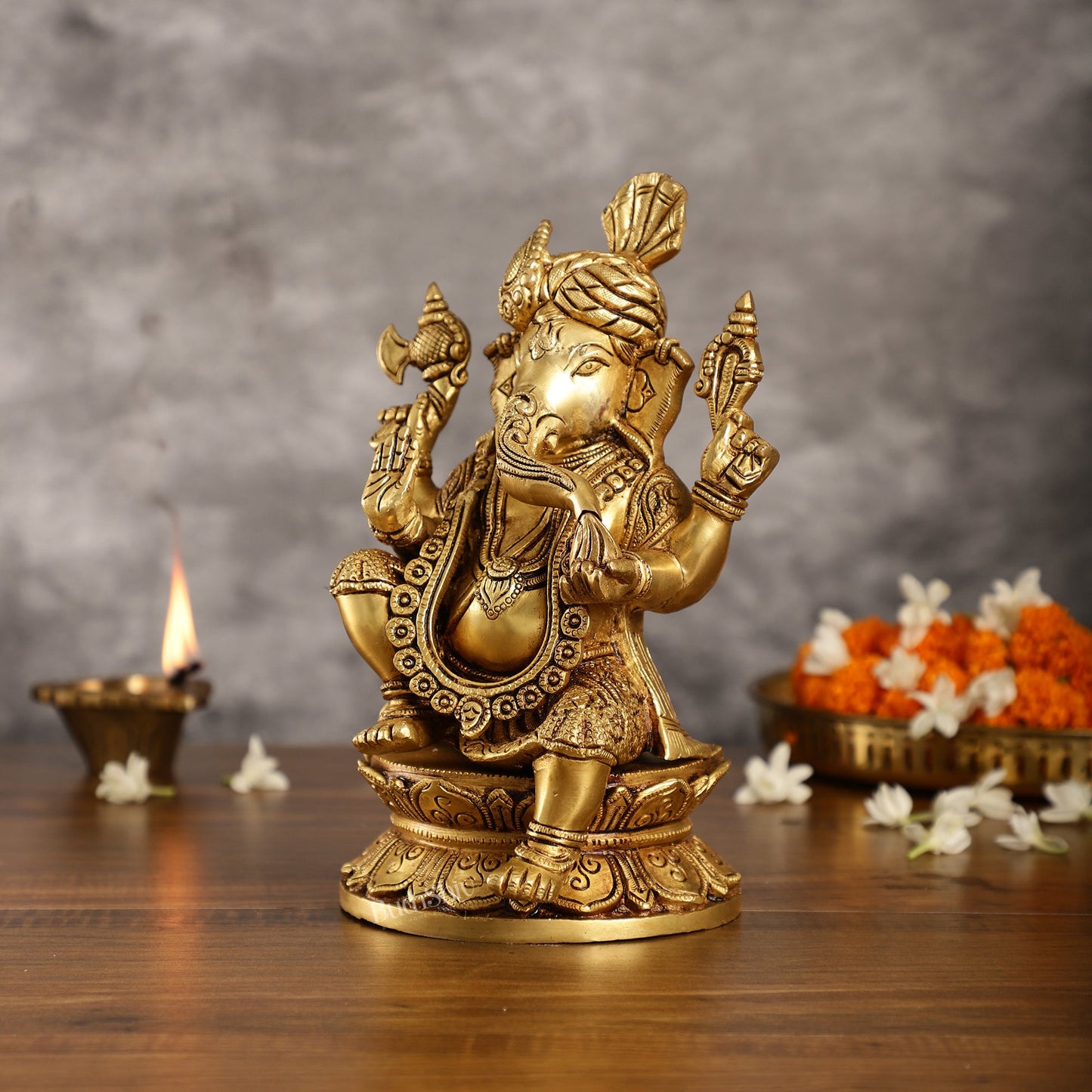 Unique Handcrafted Brass Ganapathi Statue 10 inch - Budhshiv.com