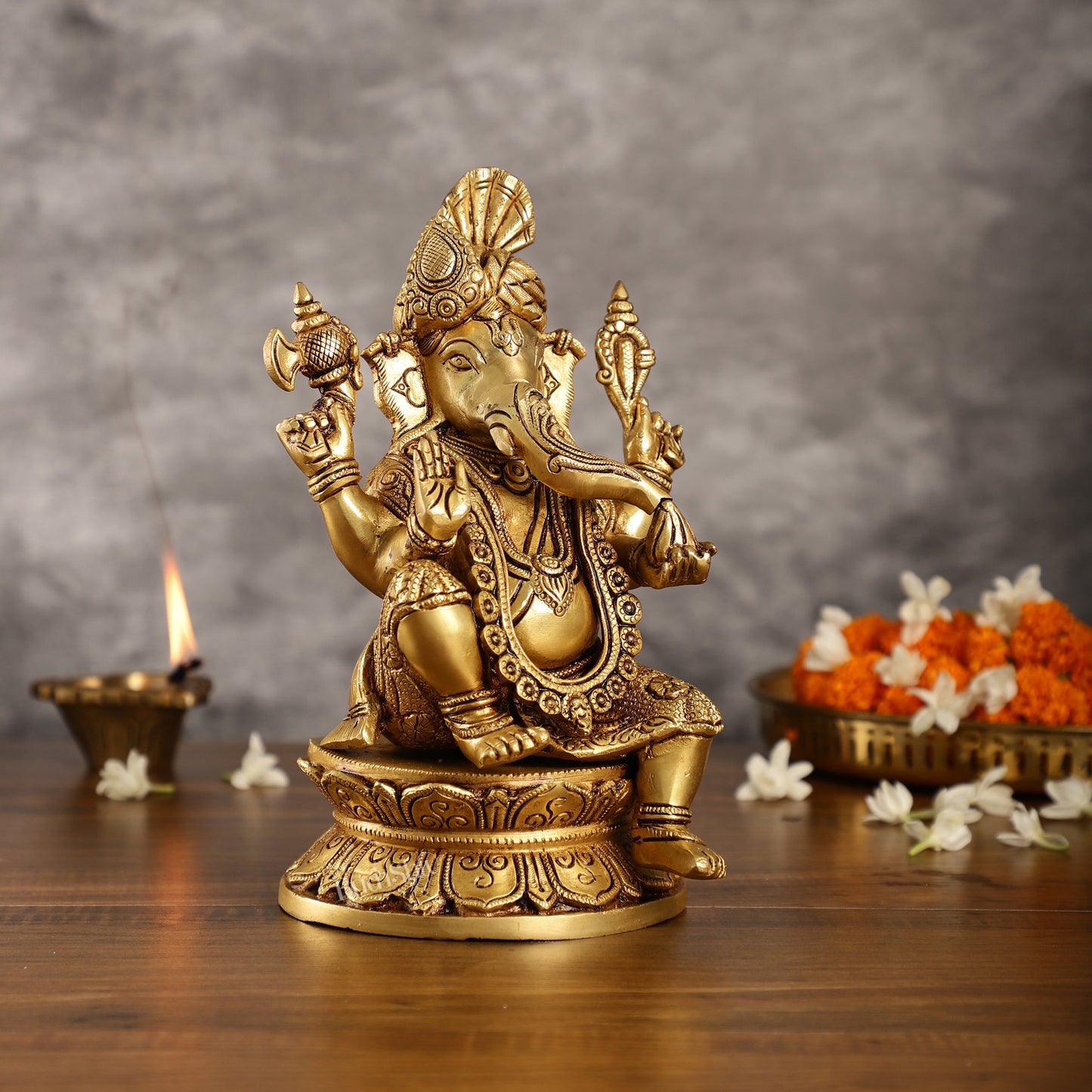 Unique Handcrafted Brass Ganapathi Statue 10 inch - Budhshiv.com