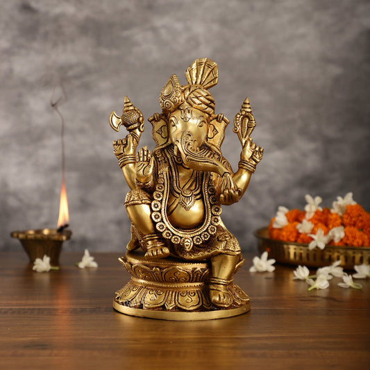 Unique Handcrafted Brass Ganapathi Statue 10 inch - Budhshiv.com