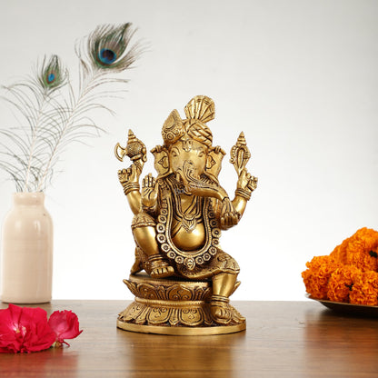 Unique Handcrafted Brass Ganapathi Statue 10 inch - Budhshiv.com