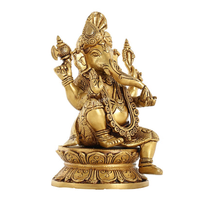 Unique Handcrafted Brass Ganapathi Statue 10 inch - Budhshiv.com