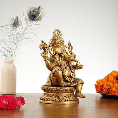 Unique Handcrafted Brass Ganapathi Statue 10 inch - Budhshiv.com