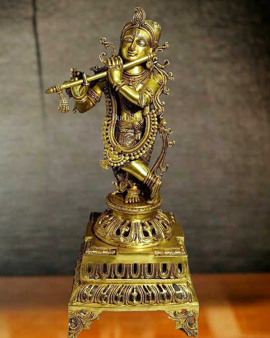 Unique Pure Brass Lord Krishna statue 26 inch - Budhshiv.com