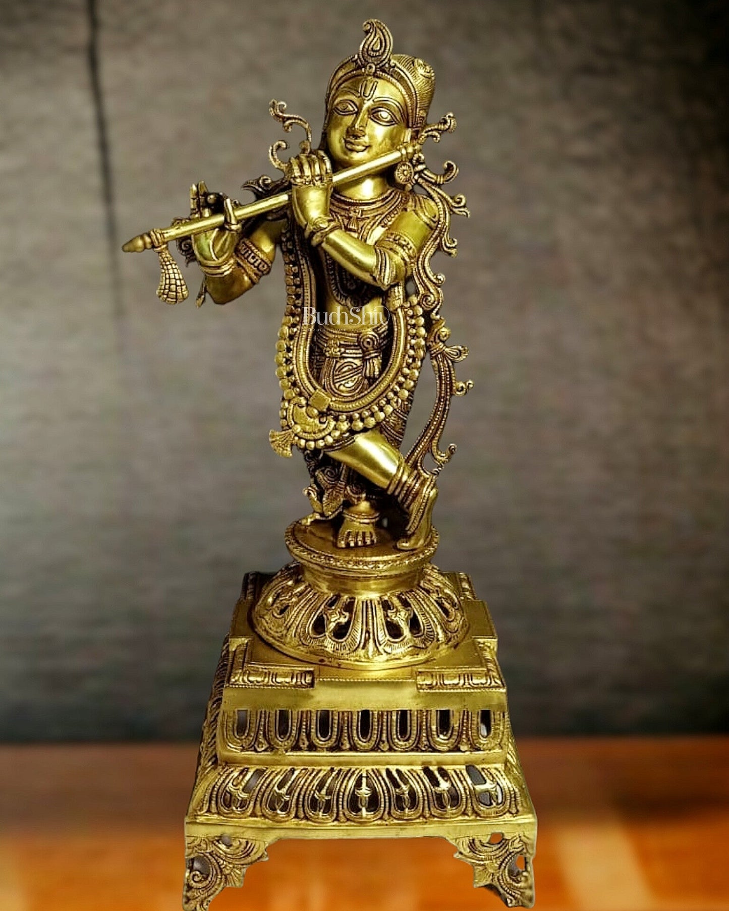 Unique Pure Brass Lord Krishna statue 26 inch - Budhshiv.com