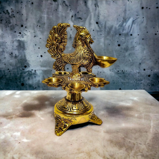 Unique Pure Fine Brass Annam Oil Deepam Lamp with 6 Diyas | Exquisite Home Temple Decor | - Budhshiv.com