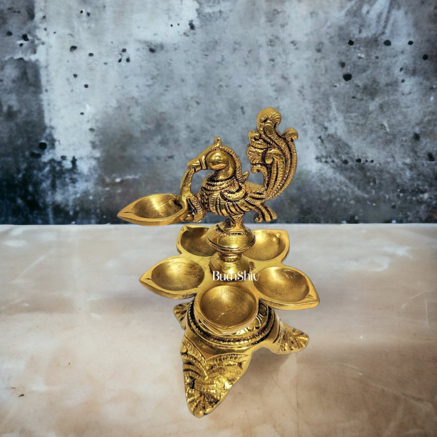 Unique Pure Fine Brass Annam Oil Deepam Lamp with 6 Diyas (SMALL) - Budhshiv.com